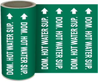 Dom. Hot Water Sup. Continuous Pipe Marker on a Roll