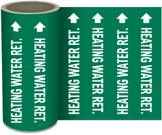 Heating Water Ret. Continuous Pipe Marker on a Roll