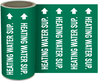 Heating Water Sup. Continuous Pipe Marker on a Roll