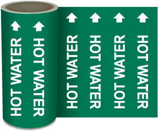 Hot Water Continuous Pipe Marker on a Roll