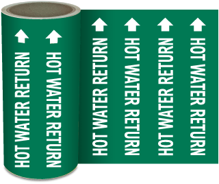 Hot Water Return Continuous Pipe Marker on a Roll