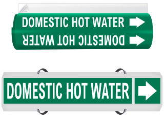 Domestic Hot Water High Temp. Wrap Around & Strap On Pipe Marker