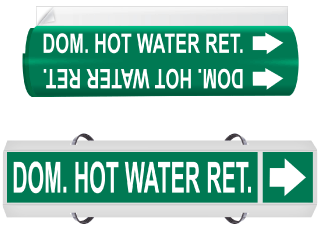 Dom. Hot Water Ret. High Temp. Wrap Around & Strap On Pipe Marker
