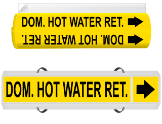 Dom. Hot Water Ret. High Performance Wrap Around & Strap On Pipe Marker