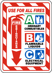 Fire Extinguisher Use on All Fires Sign