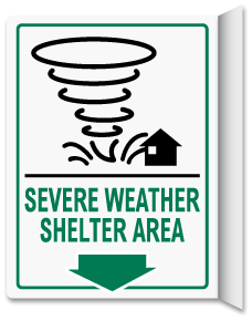 Severe Weather Shelter Area Down Arrow 2-Way Sign