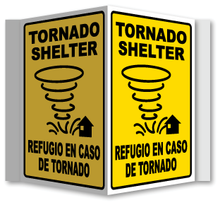 Bilingual Tornado Shelter 3-Way Sign