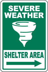 Severe Weather Shelter Area Right Arrow Sign