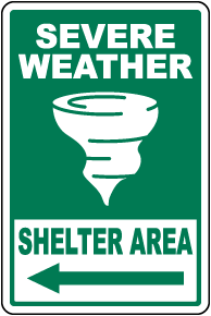 Severe Weather Shelter Area Left Arrow Sign