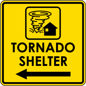 Tornado Shelter Left Arrow Sign