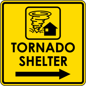 Tornado Shelter Right Arrow Sign