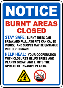 Burnt Areas Closed Sign