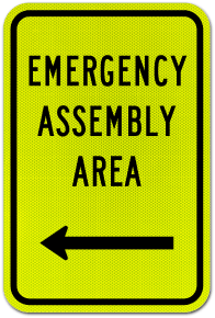Emergency Assembly Area (Left Arrow) Sign 