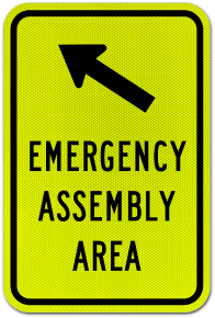 Emergency Assembly Area (Diagonal Left Arrow) Sign
