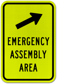 Emergency Assembly Area (Diagonal Right Arrow) Sign