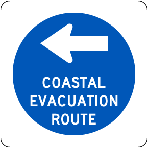 Coastal Evacuation Route (Left Arrow) Sign