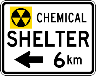Chemical Shelter 6 km (Left Arrow) Sign