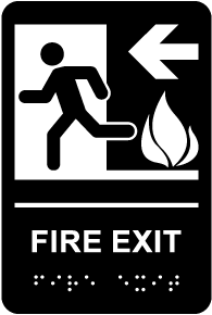 Fire Exit Sign to the Left with Braille