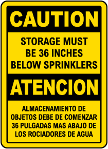 Bilingual Caution 36 Inches Below Sprinklers Sign