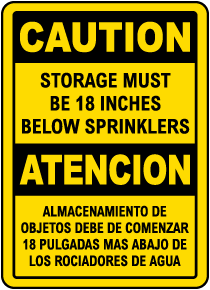 Bilingual Caution 18 Inches Below Sprinklers Sign