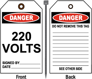 Danger 220 Volts Tag