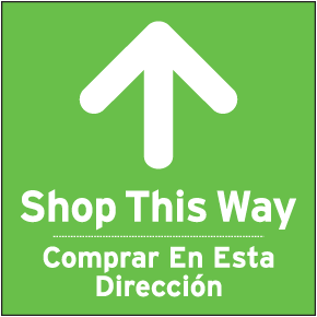 Bilingual Shop This Way Floor Sign