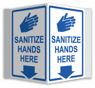 Sanitize Hands Here 3-Way Sign