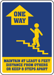 One Way Maintain At Least 6 Feet Distance Up Arrow Sign