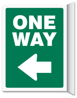 One Way Left Arrow Green Vertical Projecting Sign