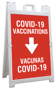 Bilingual COVID-19 Vaccinations Down Arrow Sandwich Board Sign