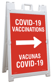 Bilingual COVID-19 Vaccinations Right Arrow Sandwich Board Sign