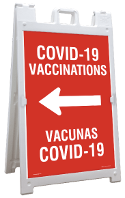 Bilingual COVID-19 Vaccinations Left Arrow Sandwich Board Sign