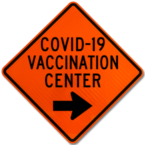 COVID-19 Vaccination Center Right Arrow Sign