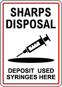 Sharps Disposal Used Syringes Here Sign