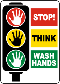Stop Think Wash Hands Sign