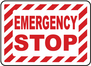 Emergency Stop Push button Safety Sign Self adhesive sticker 70mm x 50mm 