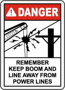 Keep Boom Away From Power Lines Sign