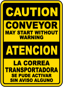 Bilingual Conveyor May Start Without Warning Sign