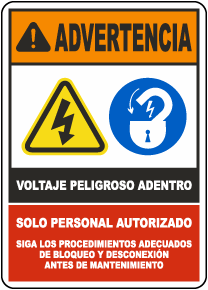 Spanish Hazardous Voltage Follow Lockout/Tagout Procedures Sign