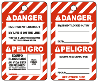 Bilingual Danger Equipment Lockout My Life Is On The Line Tag