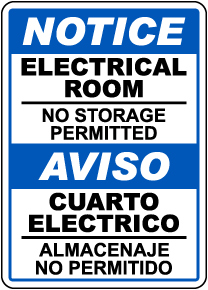 Bilingual Electrical Room No Storage Sign