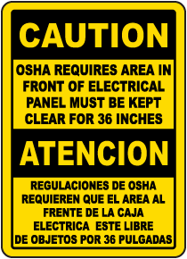 Bilingual Caution Keep Panel Clear For 36 Inches Sign