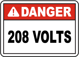 Danger 208 Volts Label