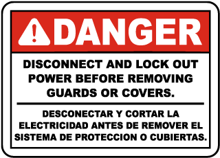 Bilingual Warning Disconnect and Lock Out Power Sign