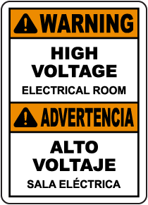 Bilingual Warning High Voltage Electrical Room Sign