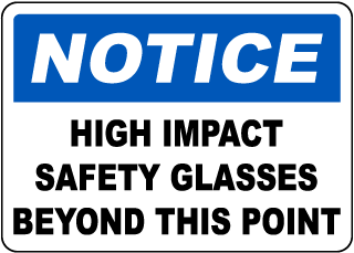 High Impact Safety Glasses Sign