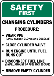 Safety First Changing Cylinders Procedure Sign