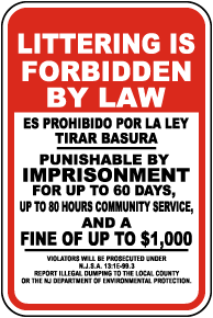 Littering Is Forbidden By Law Sign