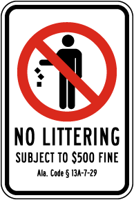 Alabama No Littering Sign 