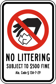 Alabama No Littering Sign 